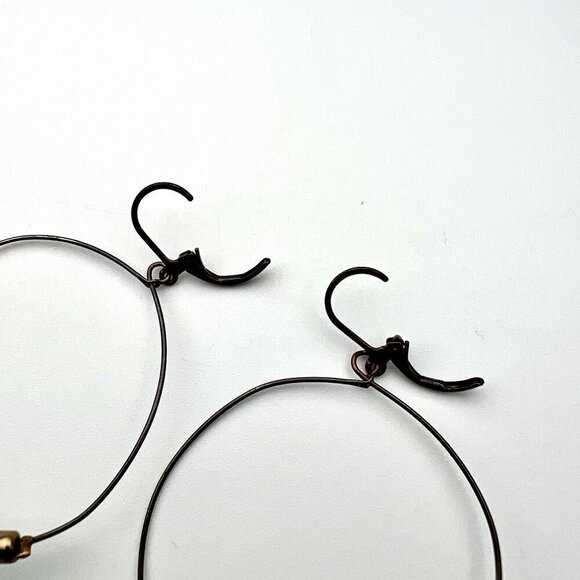 Antique Style Brass Beaded Hoop Earrings Pierced Ears - Picture 8 of 8